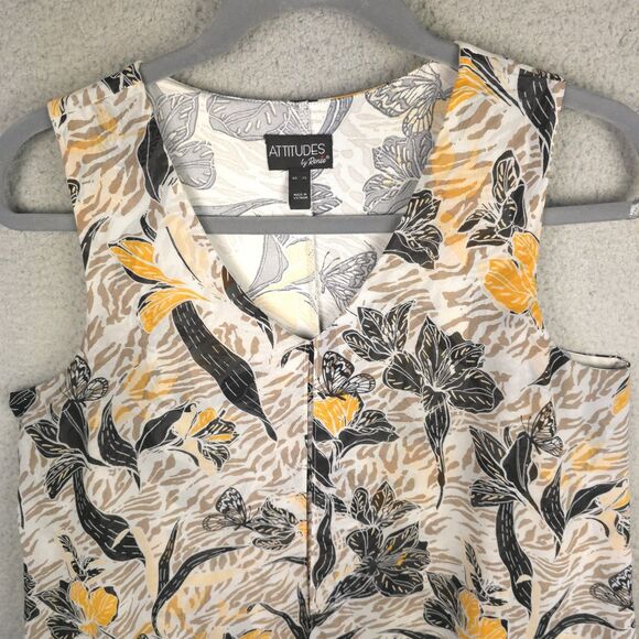 Attitudes by Renee Tank Top  Blouse Womens XL Yellow Brown V-Neck Lagenlook - Picture 4 of 15